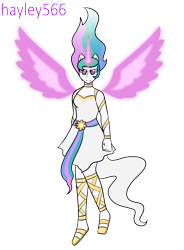 Size: 2000x2720 | Tagged: safe, artist:hayley566, imported from derpibooru, princess celestia, human, series:redemptiverse, equestria girls, alternate universe, artificial horn, artificial wings, augmented, clothes, daydream-ified, dress, equestria girls-ified, female, horn, magic, magic horn, magic wings, role reversal, simple background, solo, transparent background, wings