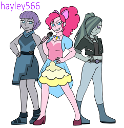 Size: 2276x2352 | Tagged: safe, artist:hayley566, imported from derpibooru, marble pie, maud pie, pinkie pie, human, series:redemptiverse, equestria girls, alternate universe, breasts, female, role reversal, simple background, transparent background, trio