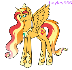 Size: 2110x2058 | Tagged: safe, artist:hayley566, imported from derpibooru, sunset shimmer, alicorn, pony, series:redemptiverse, alicornified, alternate universe, crown, female, hoof shoes, jewelry, race swap, regalia, role reversal, shimmercorn, simple background, solo, transparent background