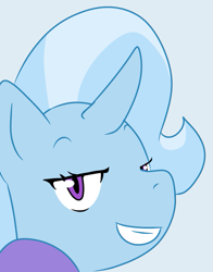Size: 565x720 | Tagged: safe, artist:qsky, imported from derpibooru, trixie, pony, unicorn, bust, cropped, grin, portrait, smiling
