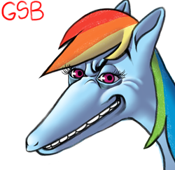 Size: 3072x3000 | Tagged: safe, artist:greatspacebeaver, imported from derpibooru, rainbow dash, pony, faic, female, grin, looking at you, majestic as fuck, simple background, smiling, solo, staring into your soul, wat, white background