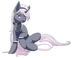 Size: 1600x1286 | Tagged: safe, artist:pinkerminty, imported from derpibooru, oc, oc only, oc:lilia, pony, unicorn, choker, clothes, female, horn, simple background, socks, solo, transparent background, unicorn oc