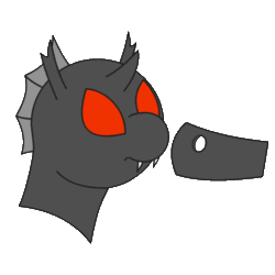 Size: 1200x1200 | Tagged: safe, artist:rumstone, imported from derpibooru, oc, oc only, oc:rumstone, oc:shift changeling, changeling, animated, boop, changeling oc, krita, offscreen character, raised hoof, red changeling, simple background, transparent background