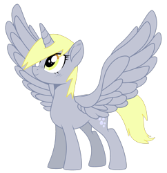 Size: 2173x2248 | Tagged: safe, artist:mint-light, artist:twilyisbestpone, imported from derpibooru, derpy hooves, alicorn, pony, alicornified, base used, cute, derpabetes, derpicorn, female, high res, mare, princess derpy, race swap, simple background, smiling, solo, spread wings, transparent background, wings, xk-class end-of-the-world scenario