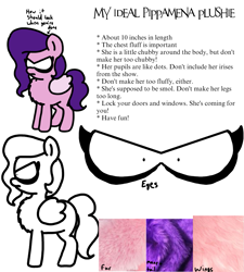 Size: 1275x1414 | Tagged: safe, artist:professorventurer, imported from derpibooru, pipp petals, pegasus, pony, series:ask pippamena, bags under eyes, design, eye, eyes, faux fur, fluffy, frown, g5, ideal, just a thought, pipp is short, pippamena, plushie