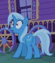 Size: 558x640 | Tagged: safe, imported from derpibooru, screencap, trixie, pony, unicorn, season 6, to where and back again, animated, bipedal, cropped, female, freakout, g4, gif, hoofy-kicks, mare, open mouth, solo, trixie's wagon, volumetric mouth, wagon