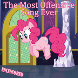 Size: 4000x4000 | Tagged: safe, artist:poniesmemes, artist:redpandapony, derpibooru exclusive, imported from derpibooru, pinkie pie, earth pony, absurd resolution, album parody, cambria math font, female, mare, parody, reflection, solo, south park, text, twilight's castle