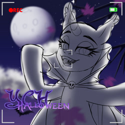 Size: 1280x1280 | Tagged: safe, artist:emperor-anri, imported from derpibooru, oc, oc only, pony, undead, unicorn, vampire, camera shot, cape, clothes, cloud, commission, eyelashes, fangs, full moon, horn, moon, night, selfie, solo, stars, unicorn oc, your character here
