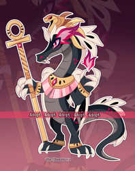 Size: 3030x3834 | Tagged: safe, artist:gkolae, imported from derpibooru, oc, oc only, draconequus, draconequus oc, fangs, jewelry, scepter, zoom layer