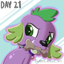 Size: 1080x1080 | Tagged: safe, artist:flutterpawss, imported from derpibooru, spike, spike the regular dog, dog, equestria girls, abstract background, bone, bust, collar, inktober 2022, male, smiling, smirk, solo