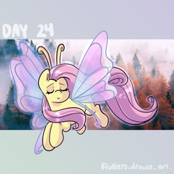 Size: 1080x1080 | Tagged: safe, artist:flutterpawss, imported from derpibooru, fluttershy, breezie, breeziefied, eyes closed, flying, inktober 2022, solo, species swap, wings