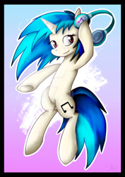 Size: 1024x1449 | Tagged: safe, artist:sketchypon3, imported from derpibooru, dj pon-3, vinyl scratch, pony, unicorn, deviantart watermark, female, headphones, mare, obtrusive watermark, smiling, solo, watermark