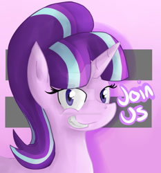 Size: 1024x1100 | Tagged: safe, artist:sketchypon3, imported from derpibooru, starlight glimmer, pony, unicorn, bust, deviantart watermark, equal sign, equality, grin, looking at you, obtrusive watermark, s5 starlight, smiling, solo, text, watermark