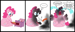 Size: 1700x743 | Tagged: safe, artist:diablo2000, imported from derpibooru, pinkie pie, earth pony, pony, burnt, crying, epic fail, explosion, fail, fat, obese, oven, piggy pie, pudgy pie