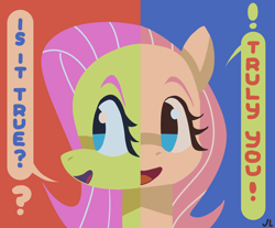 Size: 5400x4461 | Tagged: safe, artist:docwario, imported from derpibooru, fluttershy, pegasus, pony, dialogue, duality, female, fluttober, high res, mare, open mouth, open smile, smiling, solo