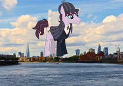 Size: 2048x1430 | Tagged: safe, artist:jaredking779, artist:pink1ejack, imported from derpibooru, earth pony, pony, background pony, clothes, deerstalker, england, giant pony, giant/macro earth pony, hat, highrise ponies, irl, london, macro, male, mega giant, natural deduction, photo, ponies in real life, sherlock holmes, stallion, united kingdom