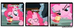 Size: 720x275 | Tagged: safe, edit, edited screencap, imported from ponybooru, screencap, pinkie pie, earth pony, a softer world, can, comic, female, mare, screencap comic, solo, string, text, tin can telephone