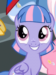 Size: 482x646 | Tagged: safe, imported from derpibooru, screencap, clear sky, quibble pants, wind sprint, pegasus, pony, common ground, animated, cropped, cute, female, filly, foal, freckles, gif, looking up, smiling, solo focus, sprintabetes