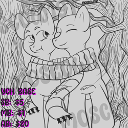 Size: 500x500 | Tagged: safe, imported from derpibooru, oc, clothes, commission, couple, cute, scarf, shared clothing, shared scarf, striped scarf, tree, your character here