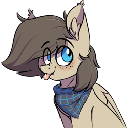 Size: 665x670 | Tagged: safe, artist:notetaker, imported from derpibooru, oc, oc only, oc:snaggletooth, pegasus, pony, :p, blushing, eye clipping through hair, eyebrows, eyebrows visible through hair, freckles, simple background, solo, tongue out, transparent background
