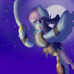 Size: 2048x2048 | Tagged: safe, artist:dianetgx, imported from derpibooru, kerfuffle, amputee, armband, clothes, flying, headband, mlp fim's twelfth anniversary, nightmare night, pirate outfit, prosthetic limb, prosthetics, sword, vest, weapon, yelling