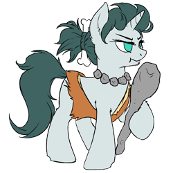 Size: 1800x1800 | Tagged: safe, artist:floots, imported from derpibooru, oc, oc only, oc:aquaria lance, pony, unicorn, bone, cave pony, caveman, cavemare, cavewoman, clothes, club (weapon), costume, dressup, frown, fur, halloween, holiday, jewelry, loincloth, necklace, nightmare night, simple background, solo, transparent background