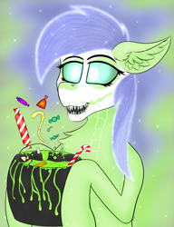 Size: 3243x4227 | Tagged: safe, artist:mix333, derpibooru exclusive, imported from derpibooru, key lime, earth pony, bodypaint, candy, cauldron, female, floppy ears, food, halloween, holiday, mlp fim's twelfth anniversary