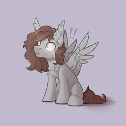 Size: 2480x2480 | Tagged: safe, artist:dorkmark, imported from derpibooru, oc, pegasus, pony, chest fluff, ear fluff, fangs, male, sitting, solo, spread wings, stallion, surprised, wingboner, wings