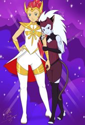 Size: 1920x2816 | Tagged: safe, artist:deltalima, imported from derpibooru, sunset shimmer, trixie, human, catra, clothes, cosplay, costume, crossover, hand on hip, humanized, she-ra and the princesses of power, smiling, smirk