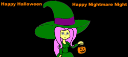 Size: 1909x864 | Tagged: safe, artist:samueljcollins1990, imported from derpibooru, fluttershy, human, equestria girls, black background, cute, halloween, hat, holiday, nightmare night, pumpkin bucket, simple background, solo, witch costume, witch hat