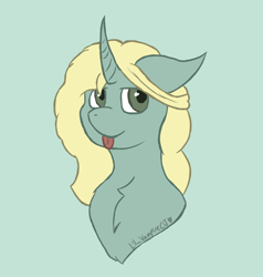 Size: 974x1024 | Tagged: safe, artist:lil_vampirecj, imported from derpibooru, oc, oc only, oc:briar woods, pony, unicorn, bust, fanart, looking at you, portrait, simple background, solo, tongue out