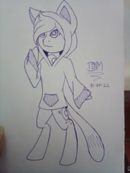 Size: 2448x3264 | Tagged: safe, imported from derpibooru, oc, oc only, oc:nocturnal knight, anthro, cat, earth pony, clothes, dressing, kitten, moon, sweater, traditional art