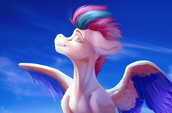 Size: 3500x2300 | Tagged: safe, artist:mithriss, imported from derpibooru, zipp storm, pegasus, pony, colored wings, eyes closed, female, g5, high res, mare, smiling, solo, spread wings, wings