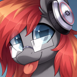 Size: 1000x1000 | Tagged: safe, artist:scarlet-spectrum, imported from derpibooru, oc, oc only, oc:solder point, earth pony, pony, :p, blue eyes, bust, commission, cute, glasses, headphones, male, simple background, solo, stallion, tongue out