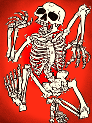 Size: 2999x4000 | Tagged: safe, artist:ja0822ck, imported from derpibooru, pony, skeleton pony, bone, halloween, holiday, ponified, red background, simple background, skeleton, wat