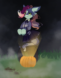 Size: 1200x1530 | Tagged: safe, artist:millman;, imported from derpibooru, oc, oc only, pony, clothes, costume, darkness, female, halloween, halloween costume, holiday, night, pumpkin, sketch, solo