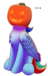 Size: 1048x1648 | Tagged: safe, artist:luther, imported from derpibooru, rainbow dash, pegasus, pony, female, halloween, holiday, jack-o-lantern, mlp fim's twelfth anniversary, pumpkin, pumpkin head, simple background, solo, transparent background, wings