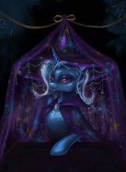 Size: 1399x1909 | Tagged: safe, artist:polnocnykot, imported from derpibooru, trixie, pony, unicorn, halloween, hat, holiday, magic, witch, witch hat