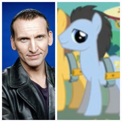 Size: 2880x2880 | Tagged: safe, imported from derpibooru, lucky clover, earth pony, human, pony, the best night ever, background pony, christopher eccleston, comparison, doctor who, ninth doctor