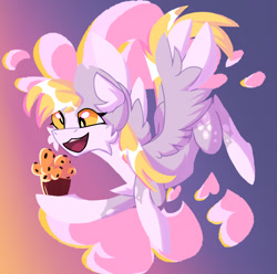 Size: 1280x1272 | Tagged: safe, artist:blosha, imported from derpibooru, derpy hooves, pegasus, pony, cute, derpabetes, female, food, mare, muffin, open mouth, open smile, smiling, solo, that pony sure does love muffins