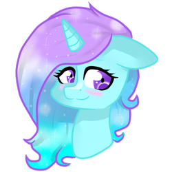 Size: 600x600 | Tagged: safe, artist:thecreativerey, imported from derpibooru, oc, oc only, pony, unicorn, blushing, bust, ethereal mane, eyelashes, female, mare, simple background, smiling, solo, starry mane, transparent background