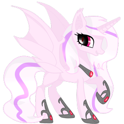 Size: 800x800 | Tagged: safe, artist:thecreativerey, imported from derpibooru, oc, oc only, alicorn, bat pony, bat pony alicorn, pony, alicorn oc, bat wings, female, hoof shoes, horn, mare, peytral, raised hoof, simple background, slim, solo, transparent background, wings