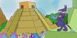 Size: 1366x685 | Tagged: safe, artist:mrabrickwall, imported from derpibooru, ahuizotl, oc, pony, outdoors, pyramid