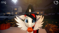 Size: 3840x2160 | Tagged: safe, artist:marshmallow-pone, imported from derpibooru, oc, oc only, oc:vani, alicorn, 3d, alicorn oc, car, cute, hat, horn, minecraft, mouth hold, nightmare night, pumpkin, pumpkin bucket, solo, source filmmaker, wings, witch hat