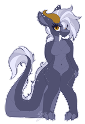 Size: 1352x1960 | Tagged: safe, artist:ezzerie, imported from derpibooru, oc, oc only, oc:ezzerie, anthro, dragon, breasts, claws, dragoness, featureless breasts, female, horns, lizard breasts, simple background, solo, tail, transparent background