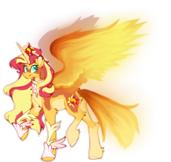 Size: 1146x1080 | Tagged: safe, artist:foxklt, edit, imported from twibooru, sunset shimmer, alicorn, pony, alicornified, alternate design, artificial wings, augmented, coat markings, crown, female, image, jewelry, looking at you, magic, magic wings, mare, png, race swap, regalia, shimmercorn, simple background, solo, transparent background, twitterina design, watermark removal, wings