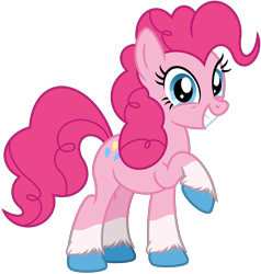 Size: 4187x4398 | Tagged: safe, artist:emeraldblast63, imported from derpibooru, pinkie pie, earth pony, pony, absurd resolution, coat markings, female, g4, g5 style, grin, looking at you, mare, raised hoof, simple background, smiling, smiling at you, socks (coat markings), solo, transparent background, unshorn fetlocks