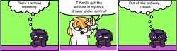 Size: 1327x383 | Tagged: safe, artist:fluttershank, imported from derpibooru, oc, oc:orange sherbet, oc:purple haze, unicorn, 3 panel comic, comic, copypasta, counter, dialogue, garfield, meme, r/alzheimersgroup, speech bubble, thought bubble