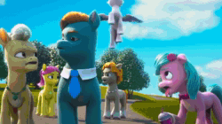 Size: 1280x716 | Tagged: safe, imported from derpibooru, screencap, hitch trailblazer, zipp storm, earth pony, pegasus, pony, spoiler:g5, spoiler:my little pony: make your mark chapter 2, spoiler:myms01e05, 3d, animated, background pony, banana, bipedal, blender, counter, cutie mark swap, dahlia, dahlia is not amused, disgusted, ears back, female, food, frazzled, fruit, g5, juice, male, mare, mayflower, melon, mess, messy, my little pony: make your mark, my little pony: make your mark chapter 2, oops, panic, posey bloom, posey bloom is not amused, sad eyes, sad face, sad pony, smoothie, sound, stain, stallion, the cutie mark mix-up, tongue out, toots, unamused, unnamed character, unnamed pony, webm, yelling