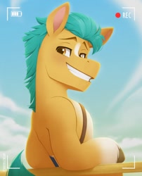 Size: 850x1050 | Tagged: safe, artist:bcpony, imported from derpibooru, hitch trailblazer, earth pony, pony, camera shot, cute, g5, handsome, hitchbetes, hooves, leaning, leaning back, looking at you, male, my little pony: a new generation, stallion, stupid sexy hitch trailblazer